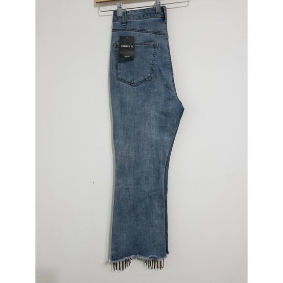 Forever21 embellished high-rise jeans with glam rhinestone fringe hem sz 30 - Picture 2 of 6